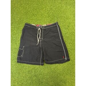 Polo Ralph Lauren Mens XL Black Board Shorts Contrast Stitch Cargo Swim Trunks